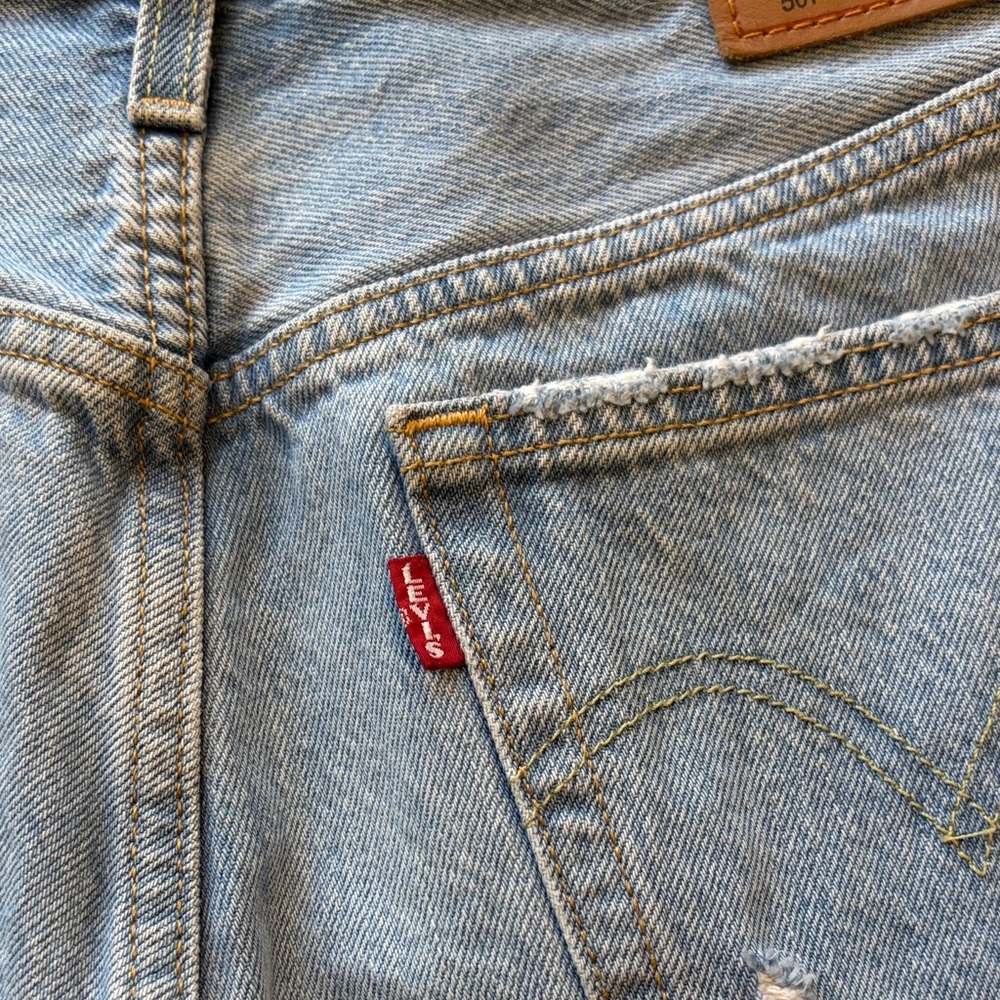 Levi's Light Blue Ripped Jean Shorts - Picture 4 of 9